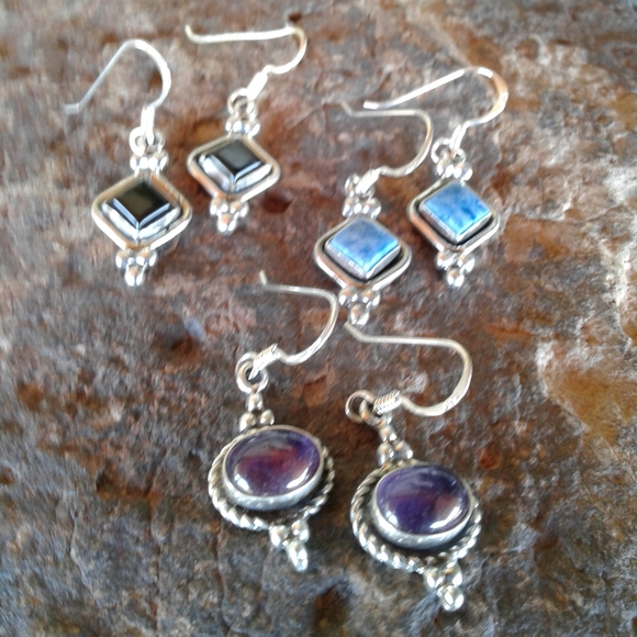 Sterling Silver Set of 3 GEMSTONE Earrings SET - Picture 3 of 9